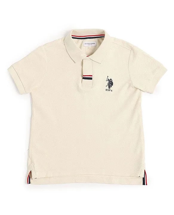 US Polo Assn Cotton Knit Half Sleeves Solid Color Polo T-Shirt - Beige